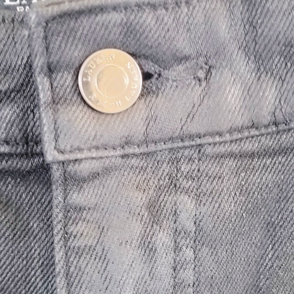 Lauren Ralph Lauren Coated Black Jeans 16 Waxed Leather Look Wide LRL 5 Pocket - Picture 11 of 12